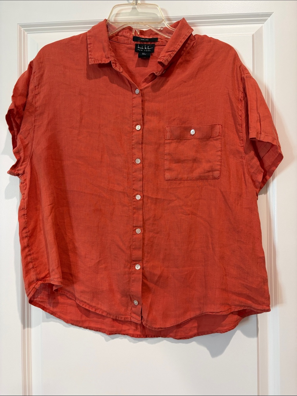 Nicole Miller Women’s Short-Sleeve Button-Down Burnt Orange Relaxed Shirt large